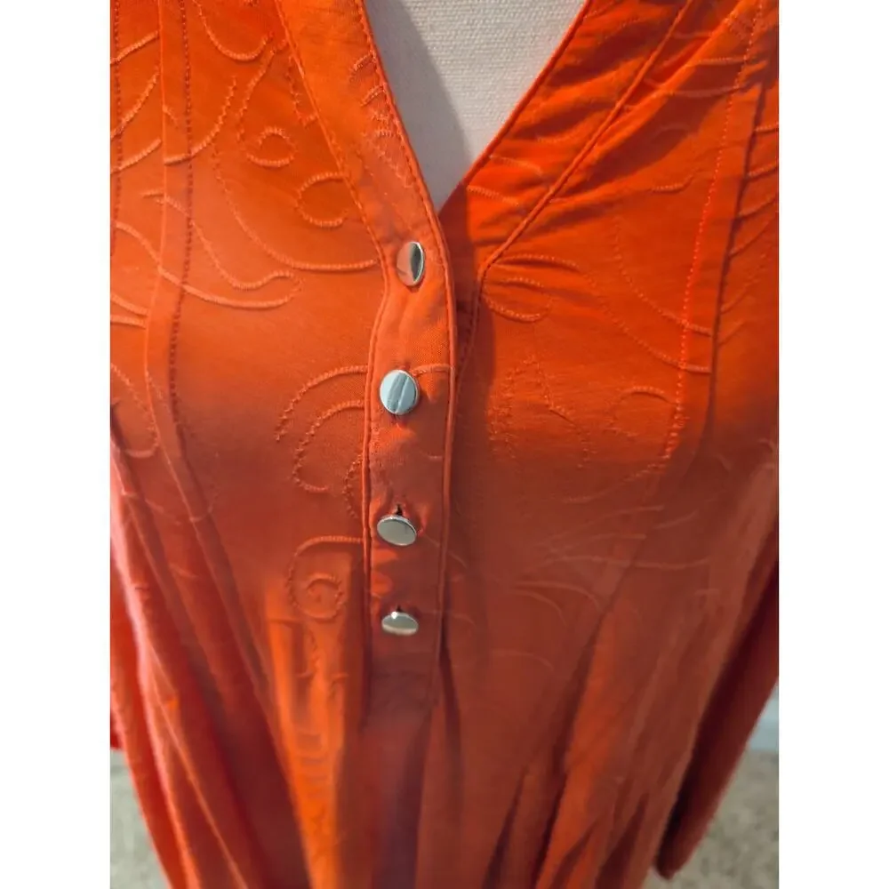 New Directions Woman 1X Orange Embossed Tunic – Long Sleeve, V-Neck, Plus Size - Picture 6 of 8